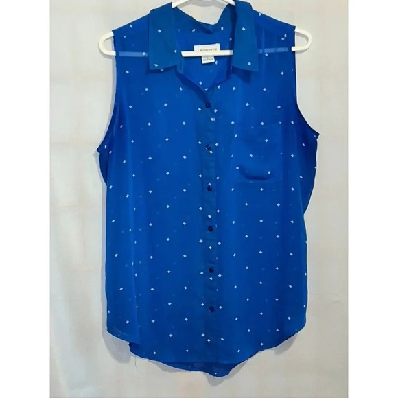 Liz Claiborne Sleeveless Sheer Blue L diamonds polyester casual READ - Picture 1 of 6